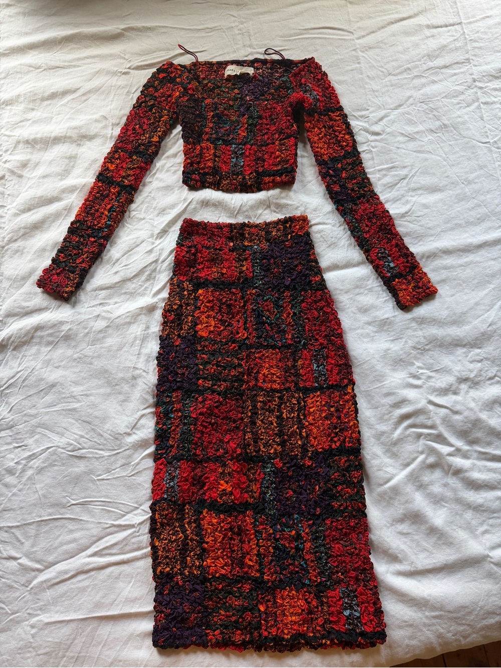 Mara Hoffman Tafi popcorn set — Red Multi Textured Two-Piece Midi Set